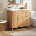 36 Inch Bathroom Vanities with Undermount Ceramic Sink, Storage Cabinet with Soft Closing Doors and Three Drawers, Solid Wood Frame, Natural Wood