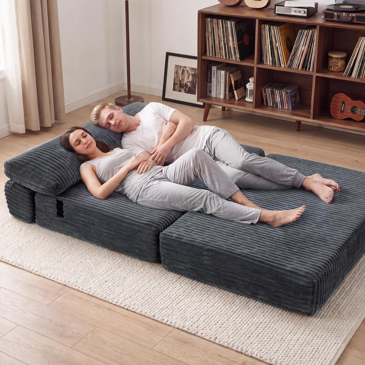 Folding Sofa Bed Convertible 4 in 1 Sleeper Chair Gray Single