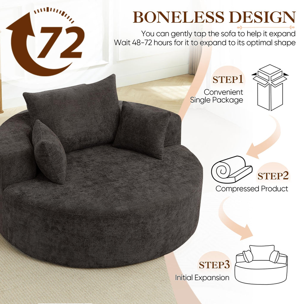 Oversized Round Chaise Longue Chair Indoor, Modern 55-inch Upholstered Corduroy Deep Seat Circle Single Cloud Lounge Floor Sofa Chair for Living Room, Bedroom Apartment, Beige