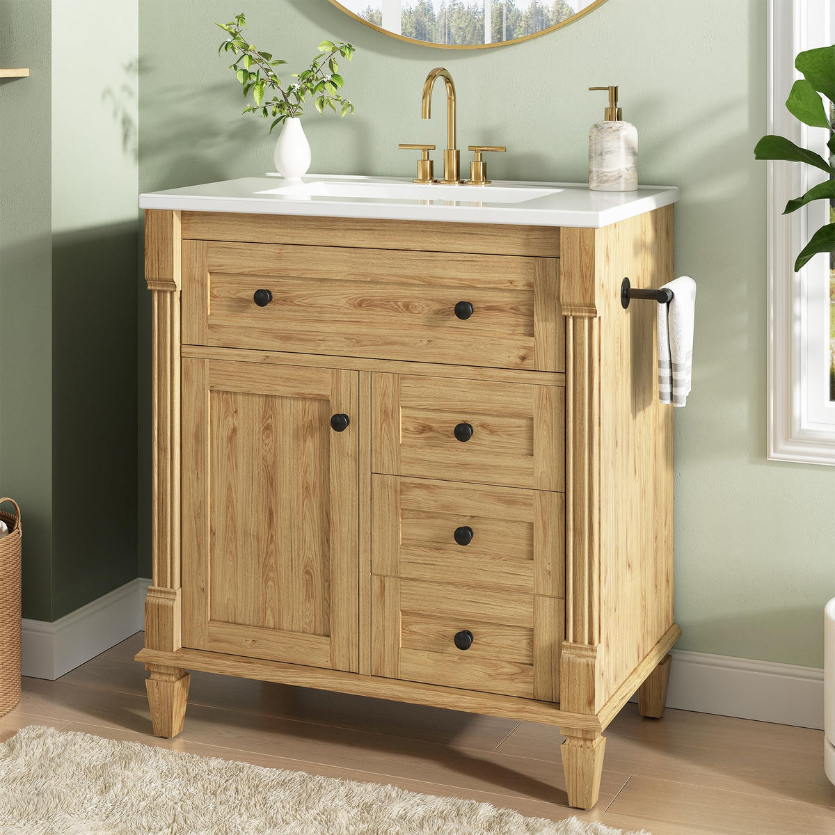 LIKIMIO 36 Inch Bathroom Vanity with Sink, Adjustable Solid Wood Legs