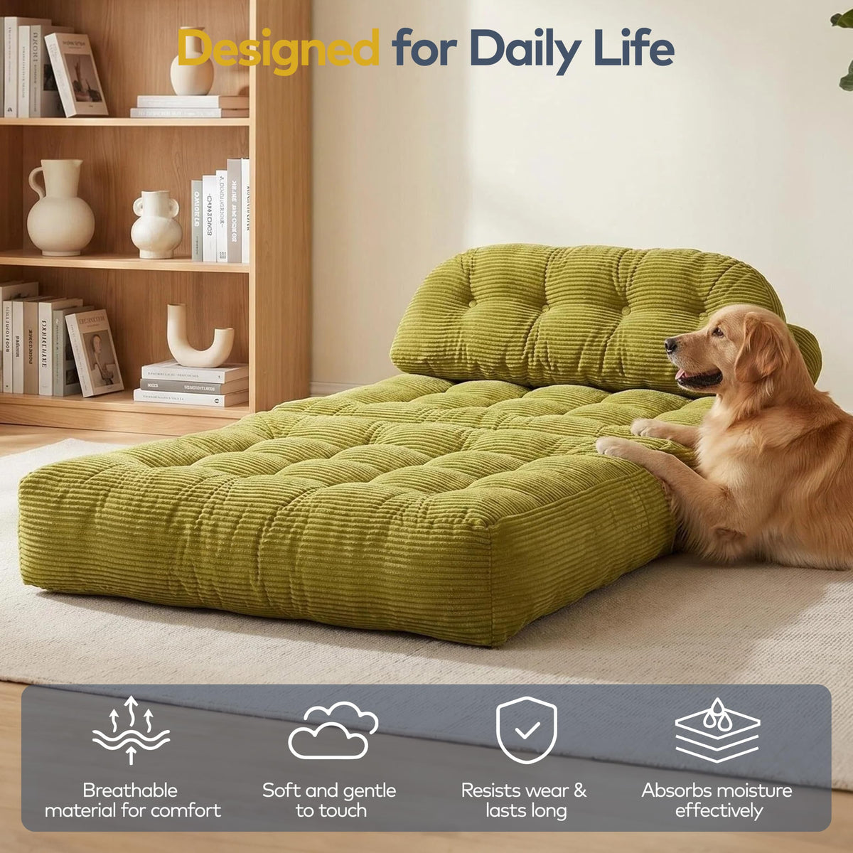 Convertible Corduroy Floor Sofa, 3-in-1 Folding Lazy Sofa Bed with Adjustable Backrest, Soft Bean Bag Chair Lounger for Living Room, Bedroom, Guest Room, Oversized Sleeper Chair