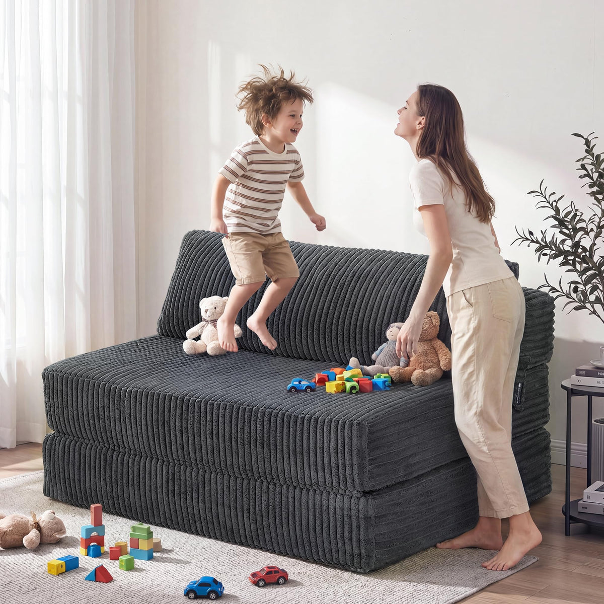 Folding Sofa Bed Convertible 4 in 1 Sleeper Chair Gray Single