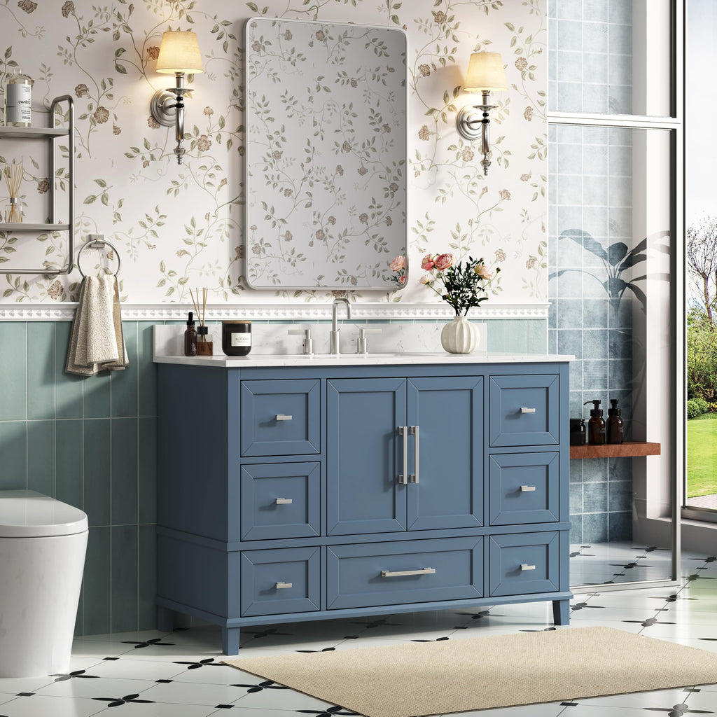 42 Inch Bathroom Vanity with Sink, Pre Assembled, White
