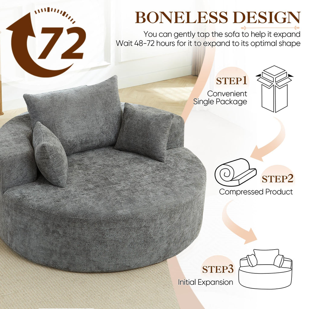 Oversized Round Chaise Longue Chair Indoor, Modern 55-inch Upholstered Corduroy Deep Seat Circle Single Cloud Lounge Floor Sofa Chair for Living Room, Bedroom Apartment, Beige