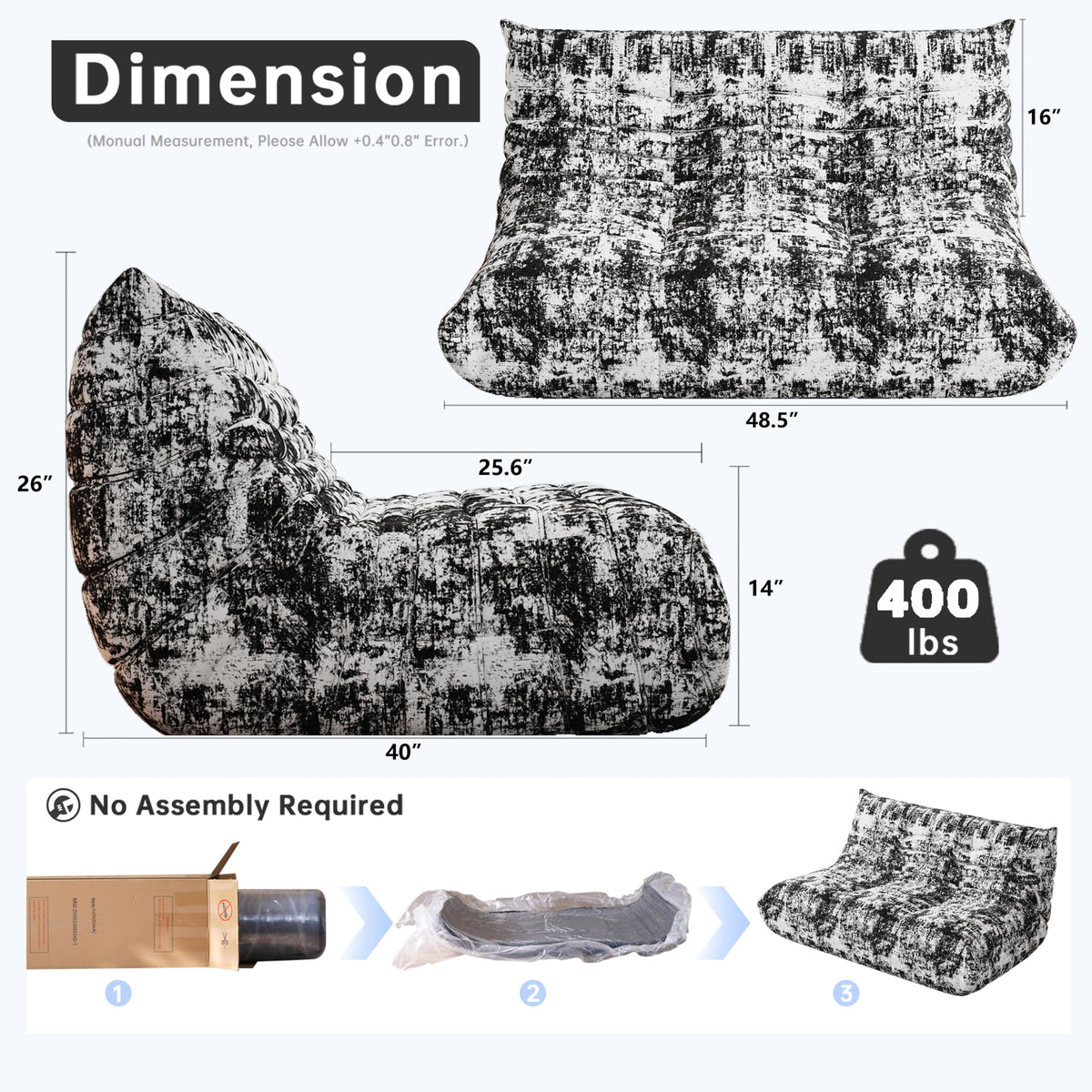 WHGBJA Giant Bean Bag Chair for Adults, Comfy Beanbag with Memory Foam