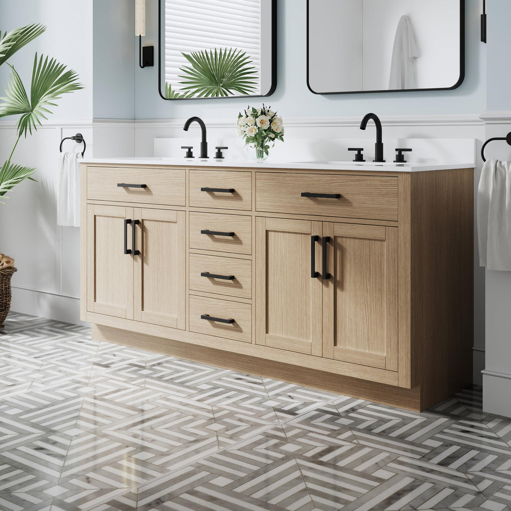 WELLFOR 36-Inch Bathroom Vanity with Sink W/ 2 Doors & 4 Drawers & 1 Flip Drawer,Navy Blue Vanity W/Matte Black Handles