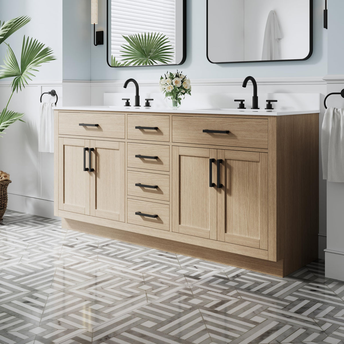 WELLFOR 36-Inch Bathroom Vanity with Sink W/ 2 Doors & 4 Drawers & 1 Flip Drawer,Navy Blue Vanity W/Matte Black Handles