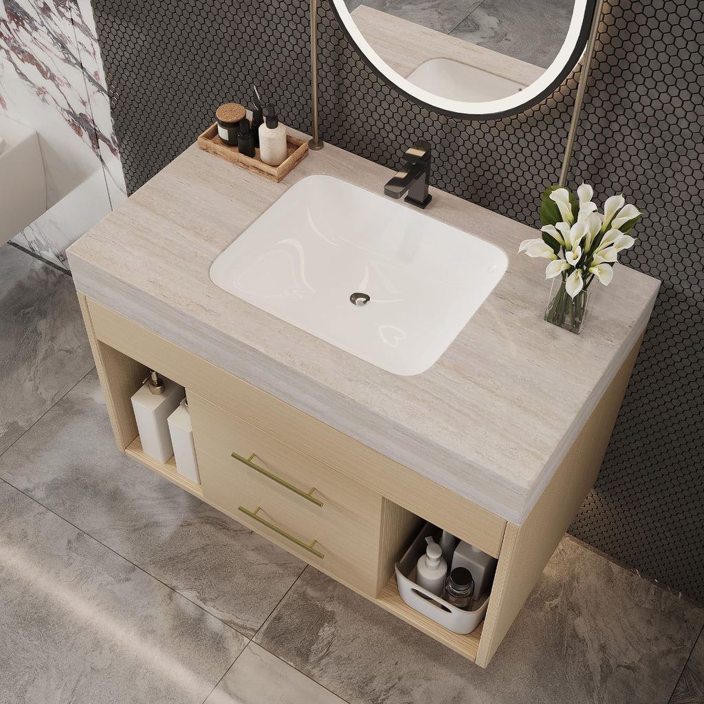 Glintee 40" Floating Bathroom Vanity & Sintered Stone Top, Black