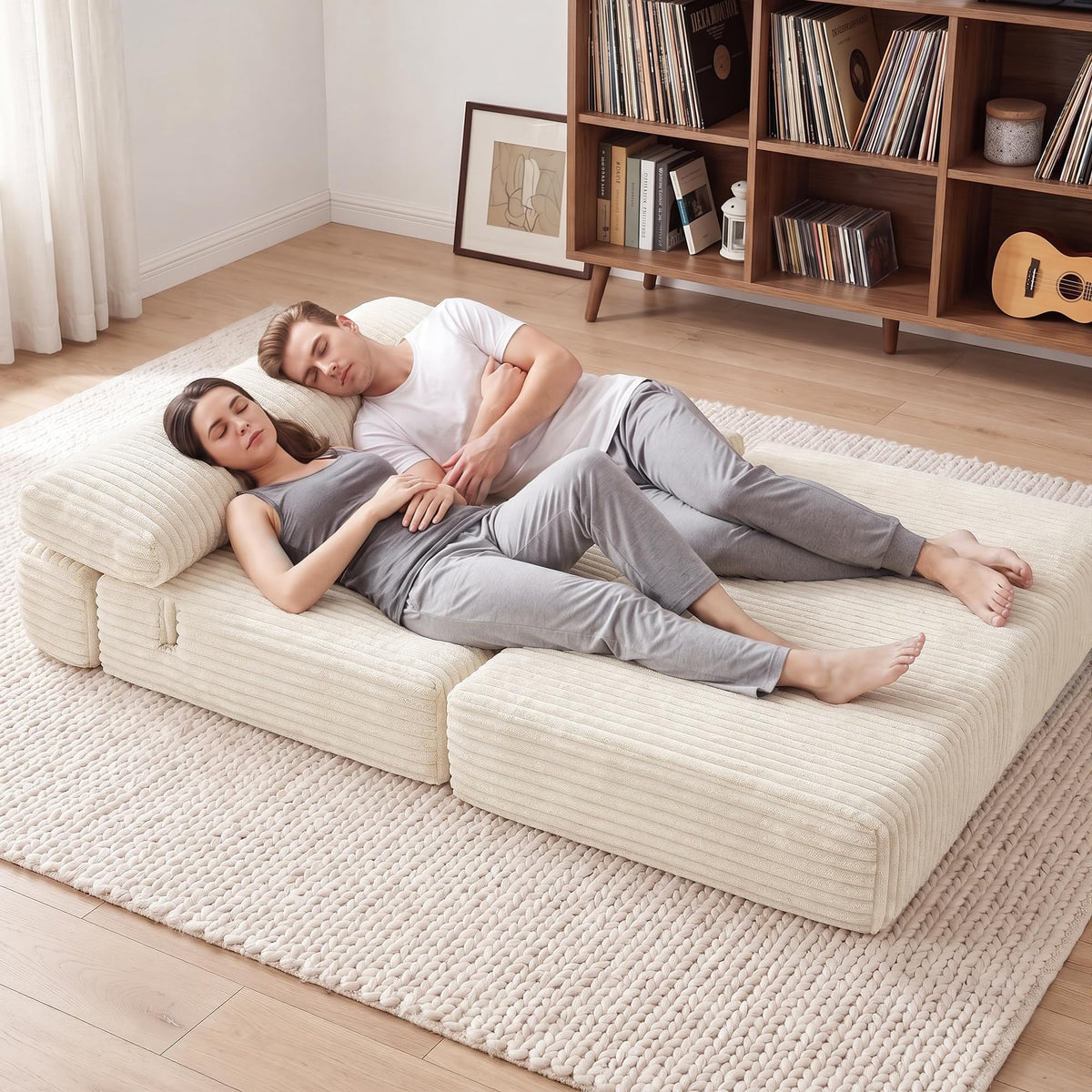 Folding Sofa Bed Convertible 4 in 1 Sleeper Chair Gray Single