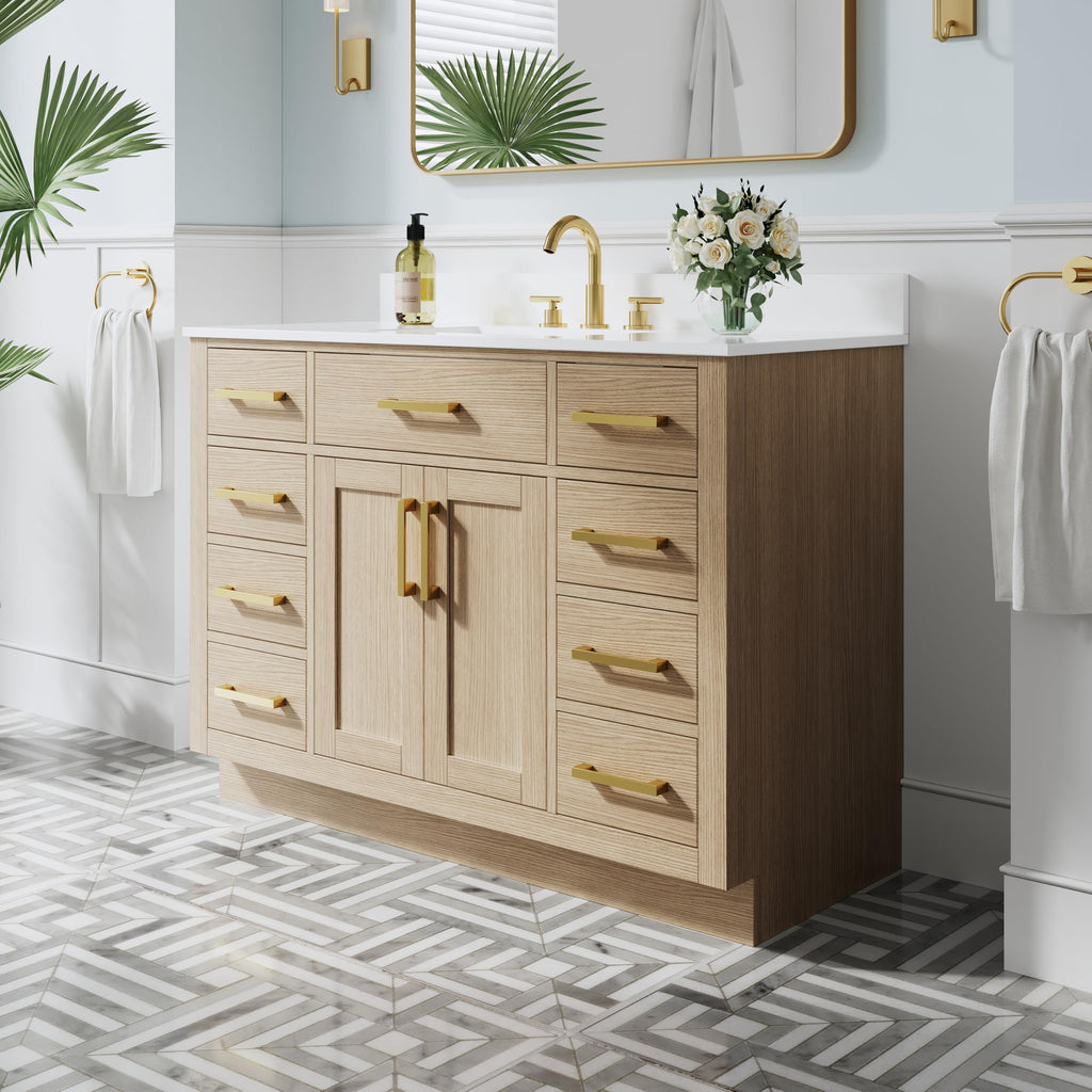 WELLFOR 36-Inch Bathroom Vanity with Sink W/ 2 Doors & 4 Drawers & 1 Flip Drawer,Navy Blue Vanity W/Matte Black Handles