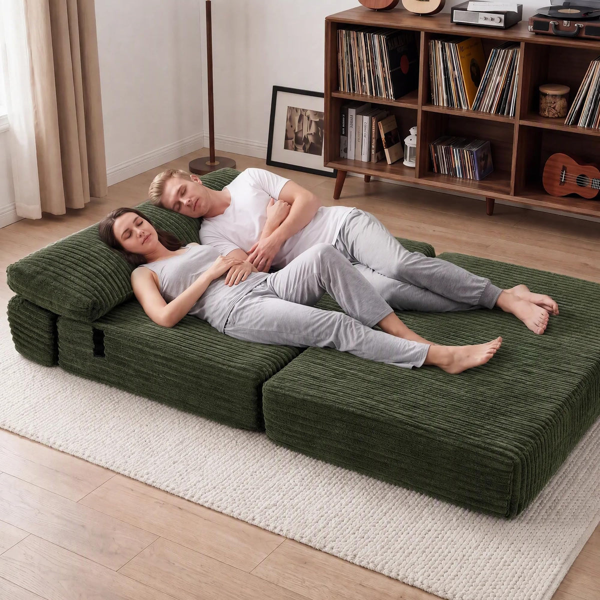 Folding Sofa Bed Convertible 4 in 1 Sleeper Chair Gray Single