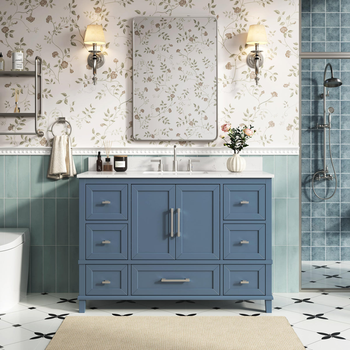 42 Inch Bathroom Vanity with Sink, Pre Assembled, White