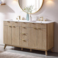 T4TREAM 60" Fluted Bathroom Vanity with Resin Sink Combo, Natural Oak