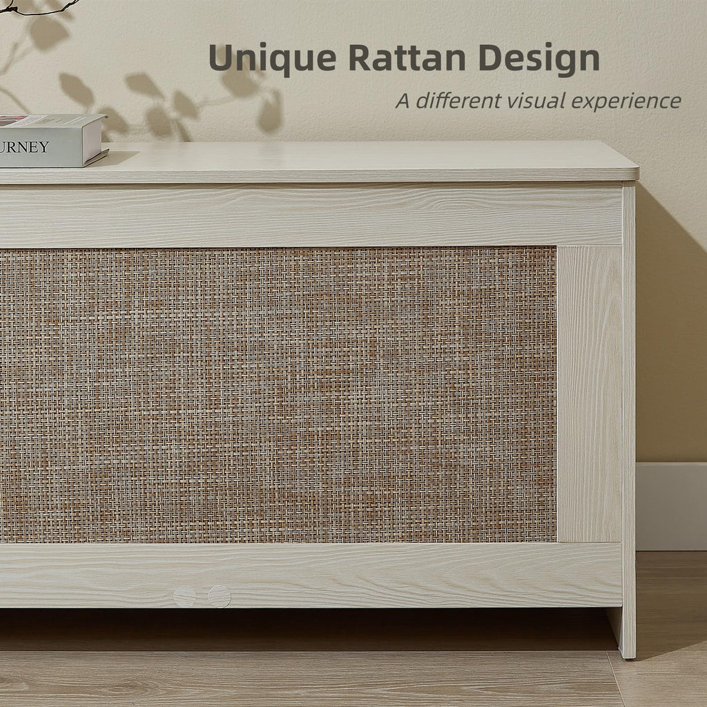51.2" Storage Chest Extra Large, Rattan Storage Bench,(Cherry Brown