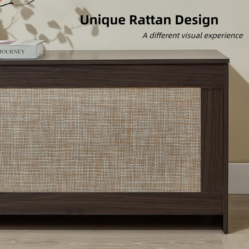 51.2" Storage Chest Extra Large, Rattan Storage Bench,(Cherry Brown