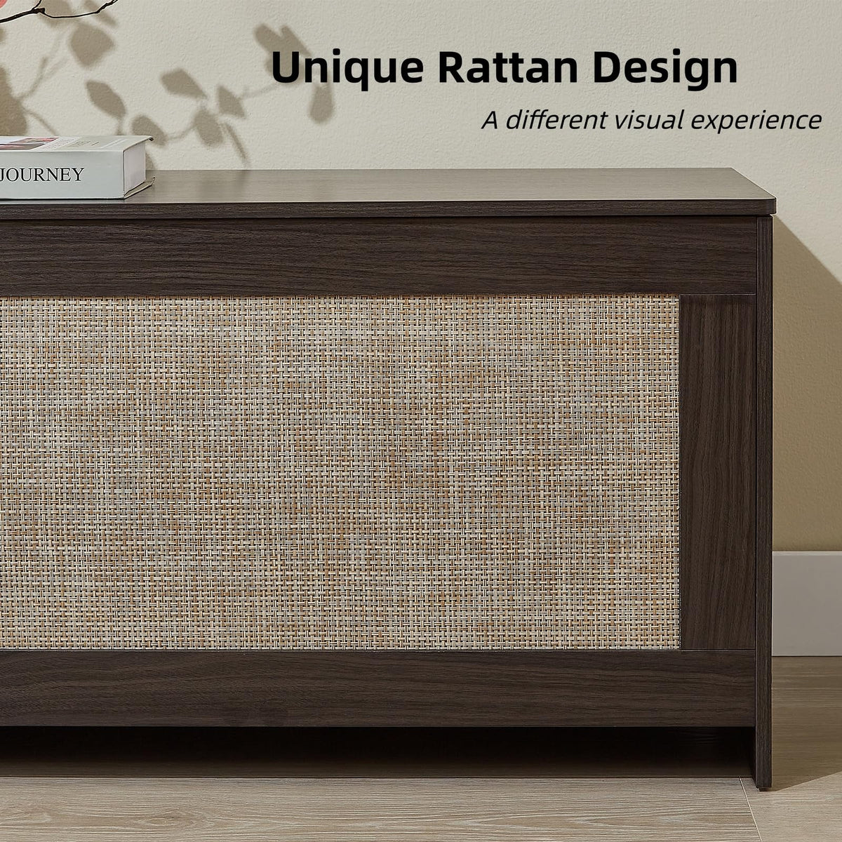 51.2" Storage Chest Extra Large, Rattan Storage Bench,(Cherry Brown