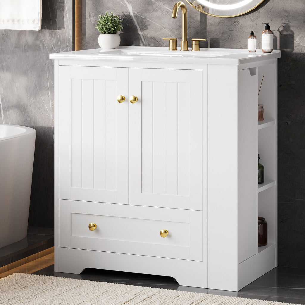 IRONCK Bathroom Vanity with Ceramic Sink, 30" Bathroom Cabinet, Black