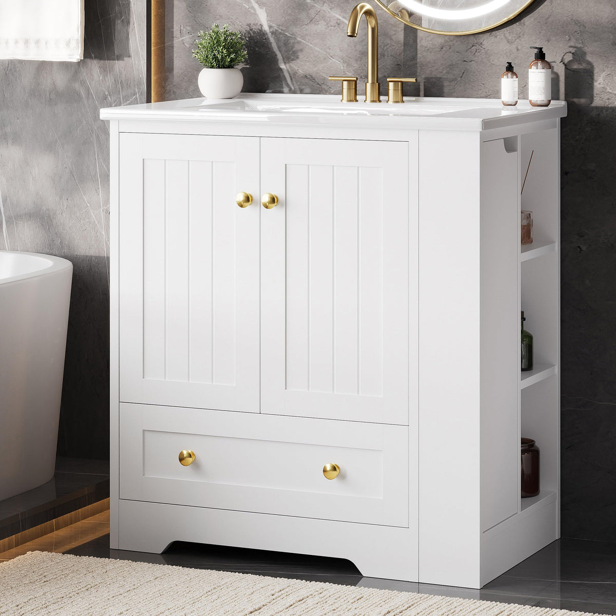 IRONCK Bathroom Vanity with Ceramic Sink, 30" Bathroom Cabinet, Black