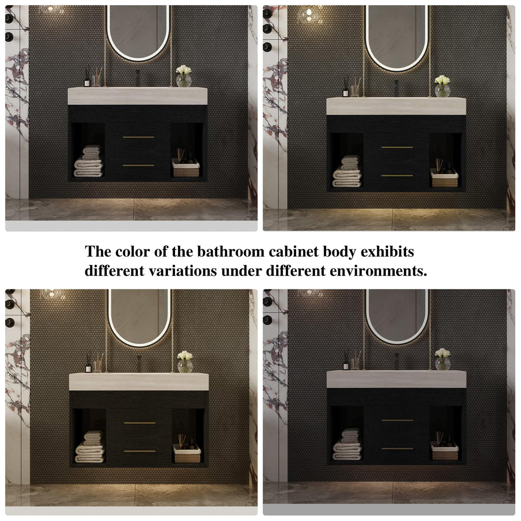 Glintee 40" Floating Bathroom Vanity & Sintered Stone Top, Black