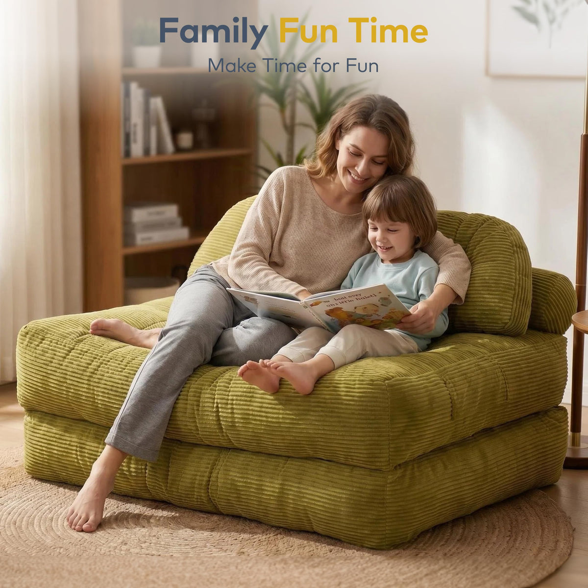 Convertible Corduroy Floor Sofa, 3-in-1 Folding Lazy Sofa Bed with Adjustable Backrest, Soft Bean Bag Chair Lounger for Living Room, Bedroom, Guest Room, Oversized Sleeper Chair