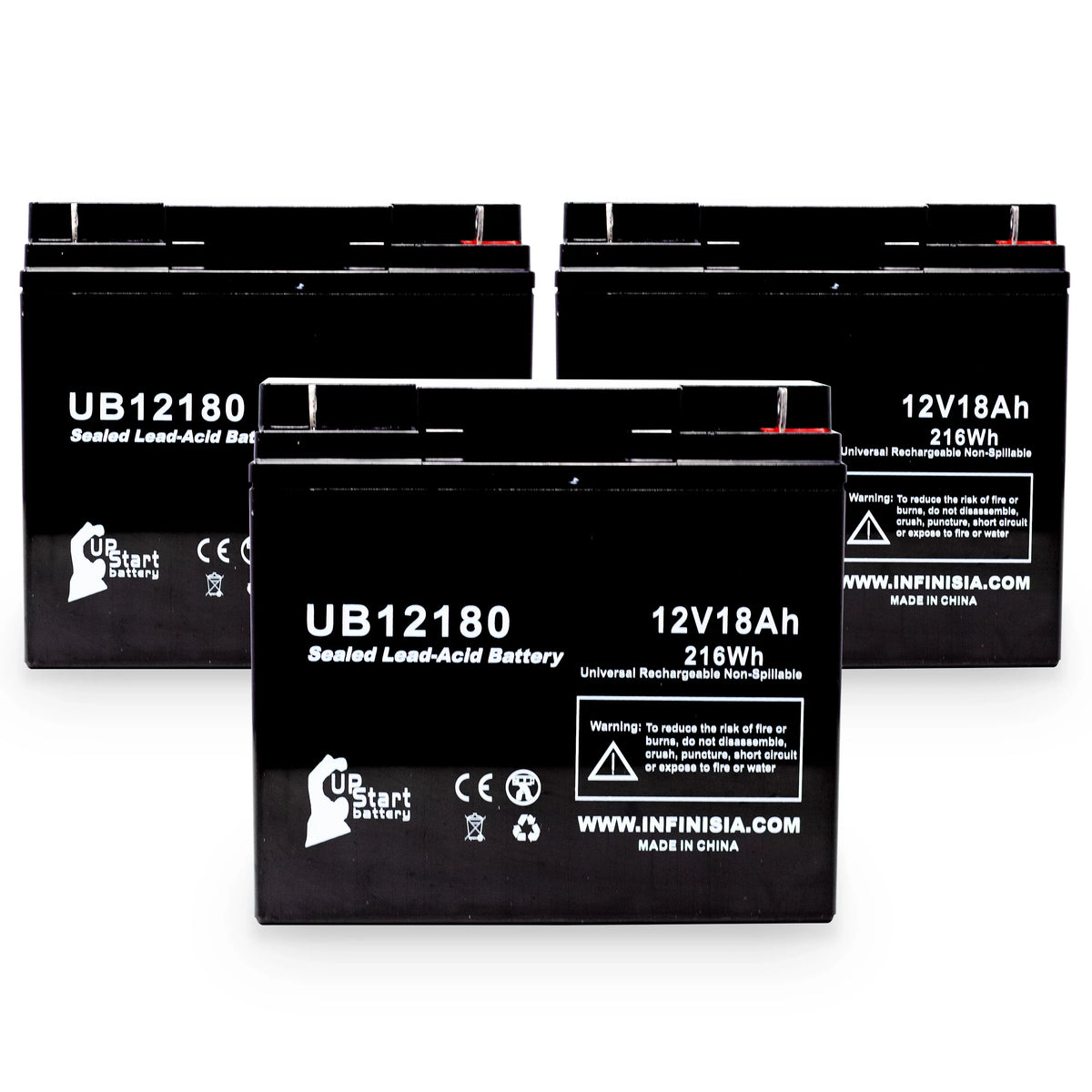 3x Pack - Compatible CSB BATTERY OF AMERICA GP12170B1 Battery - Replacement UB12180 Universal Sealed Lead Acid Battery (12V, 18Ah, 18000mAh, T4 Terminal, AGM, SLA)