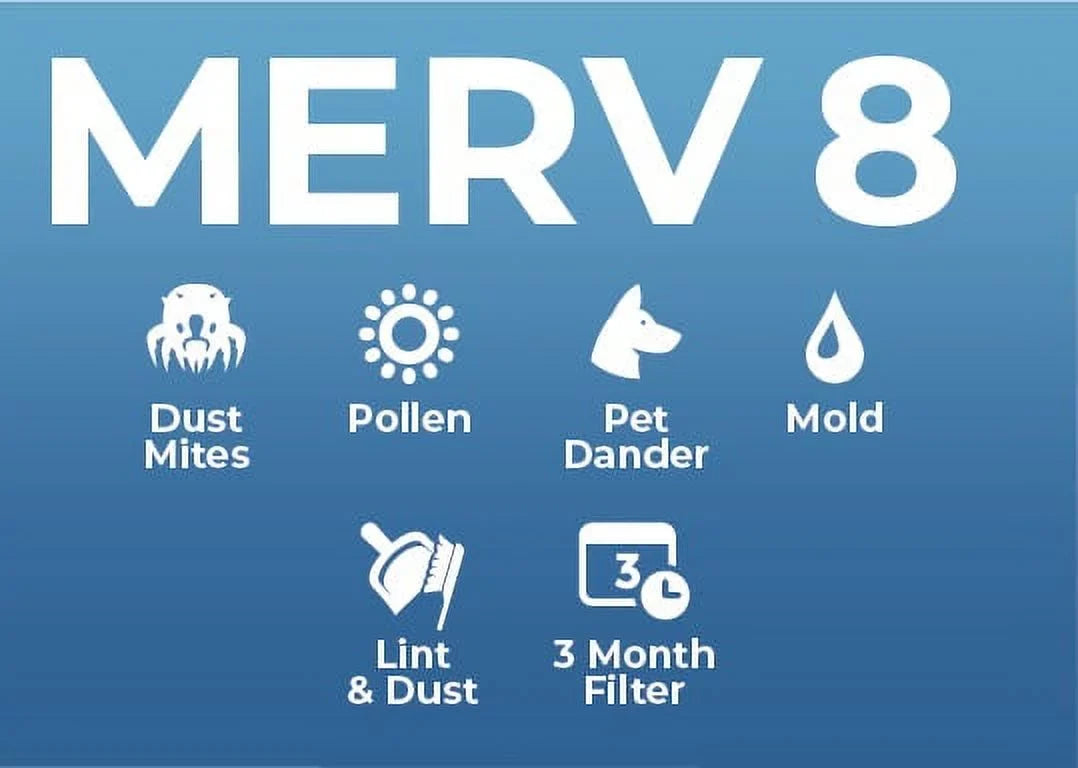18x25x2 MERV 8 ( MPR 600, FPR 5-6 ) 2" Air Filters for AC & Furnace. 6 Pack. Exact Size: 17-1/2 x 24-1/2 x 1-3/4