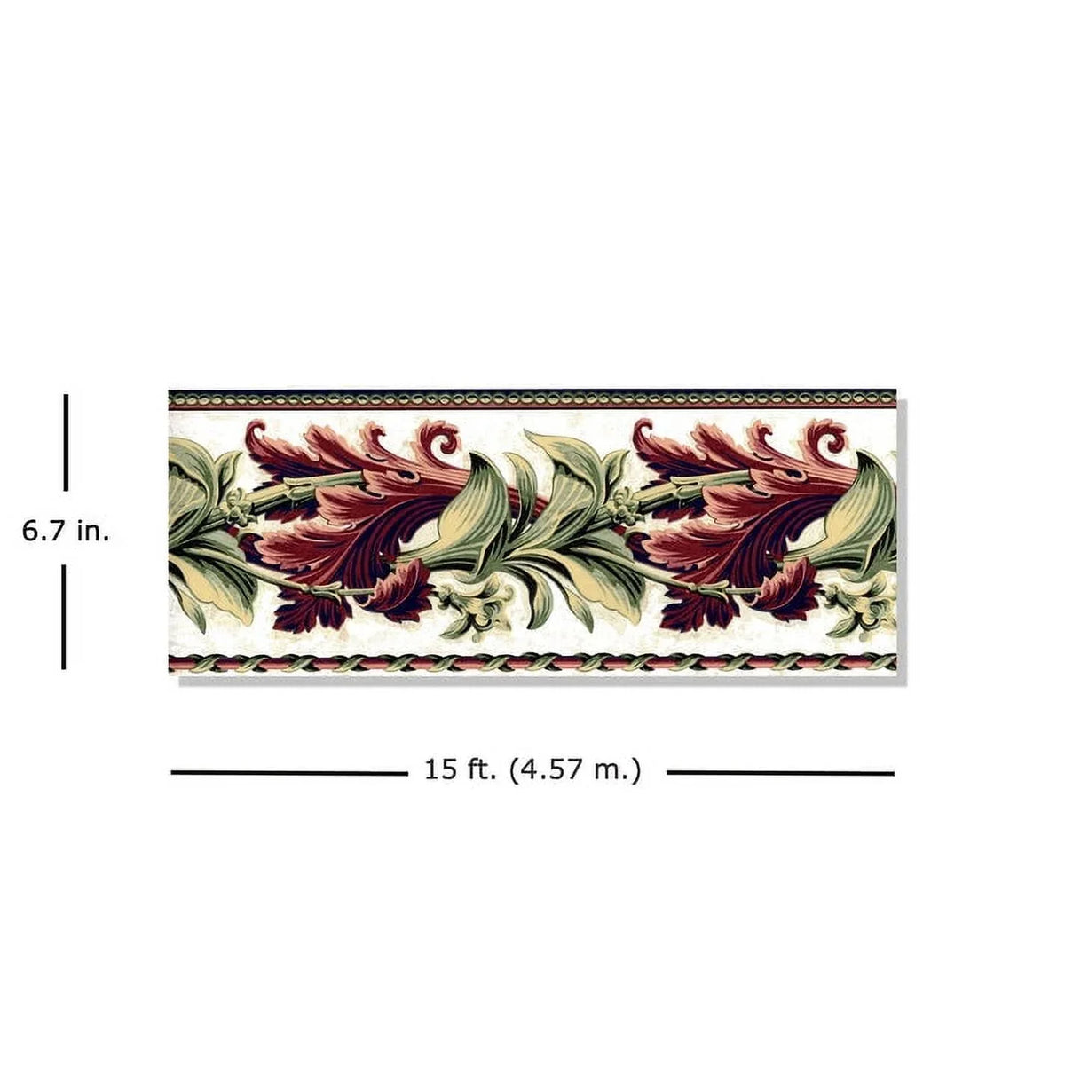 TRIMZ Designer Laurel Twist Wallpaper Border - Un-pasted - Green, Red 15' L x 6.7" W