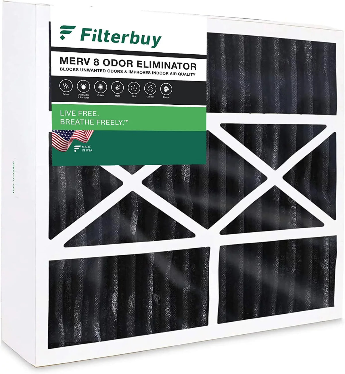 Filterbuy 20x20x5 MERV 8 Odor Eliminator Pleated HVAC AC Furnace Air Filters with Activated Carbon for Trion Air Bear 255649-103 (1-Pack)