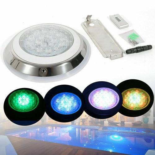 12V 54W RGB Liquid Swimming Pool Light 7 Color-Change LED Lights w/Remote IP68 Fluid Stainless Steel