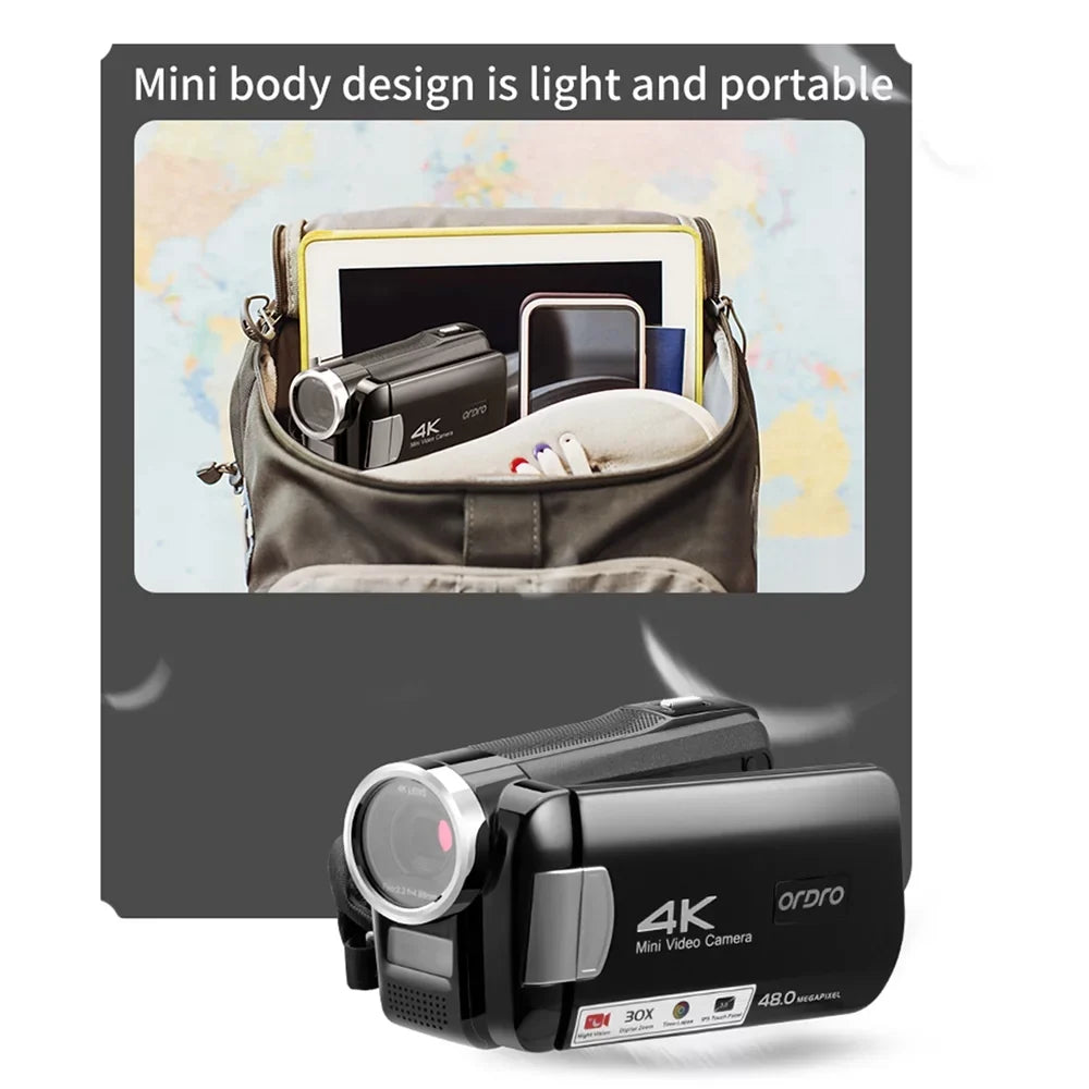 ORDRO AC2 Camcorder, 4K Digital Video Camera Recorder, 48MP 30X Zoom, Night Vision - Capture Stunning Videos and Photos