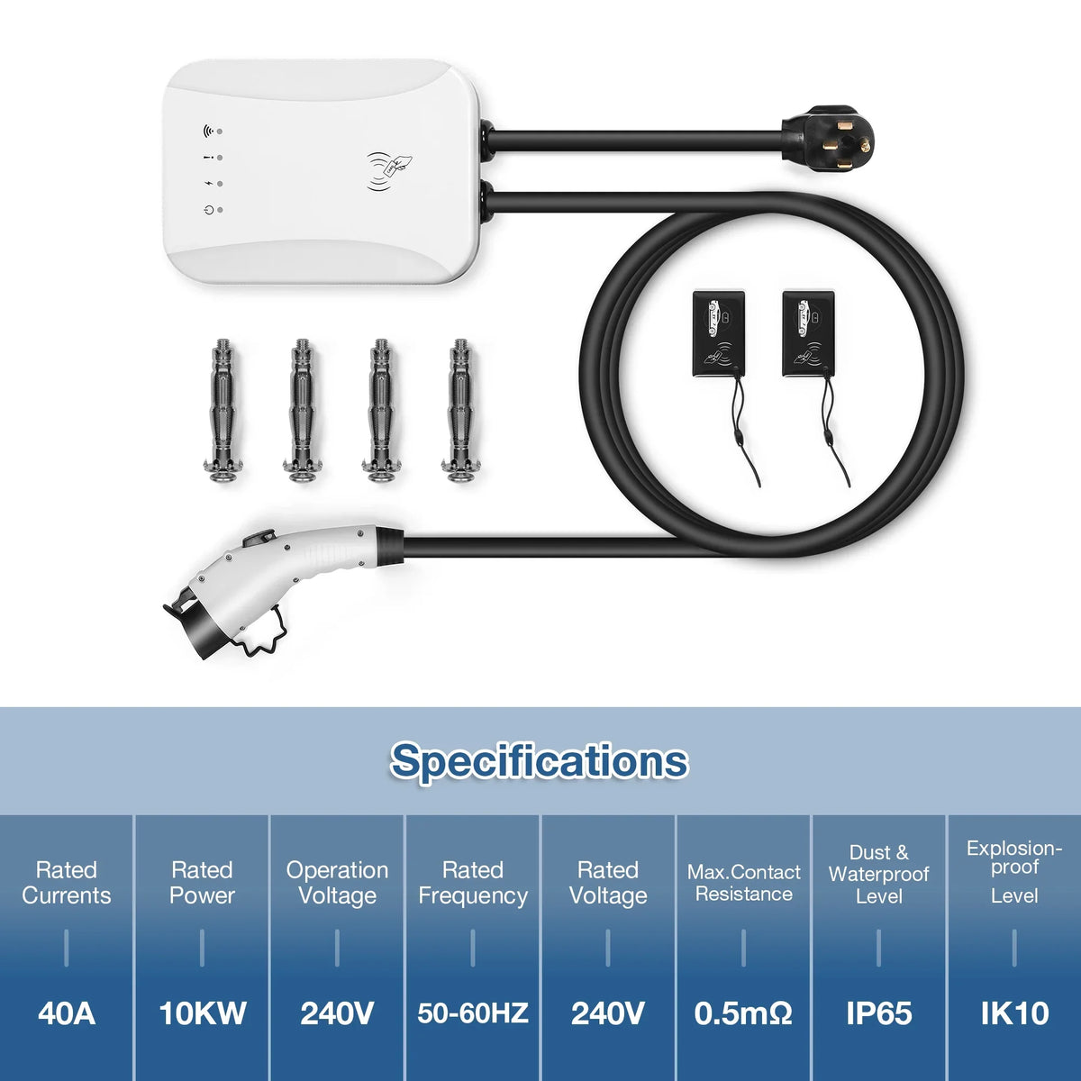 NEMA 14-50 Level 2 EV Charger Portable Electric Vehicle Charger with 25 ft Charging Cable, SAE J1772 Standard Plug (40 Amp, 240 Volt ) Indoor/Outdoor Car Charging Station NEMA 14-50
