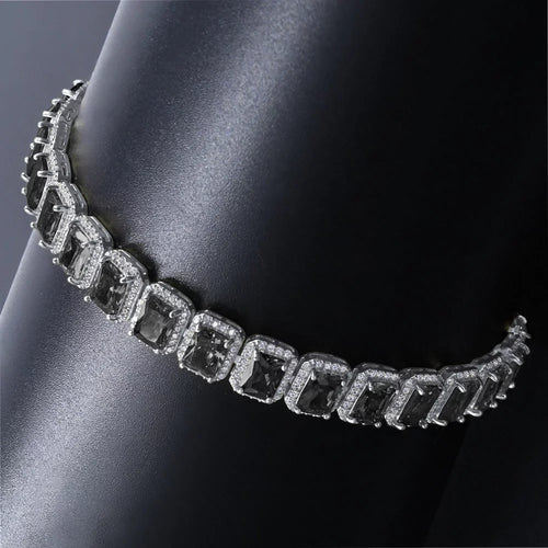 14K White Gold Finish Onyx Black Simulated Diamonds Solitaire Mens Ladies Bracelet 10mm / 8.5 Inch