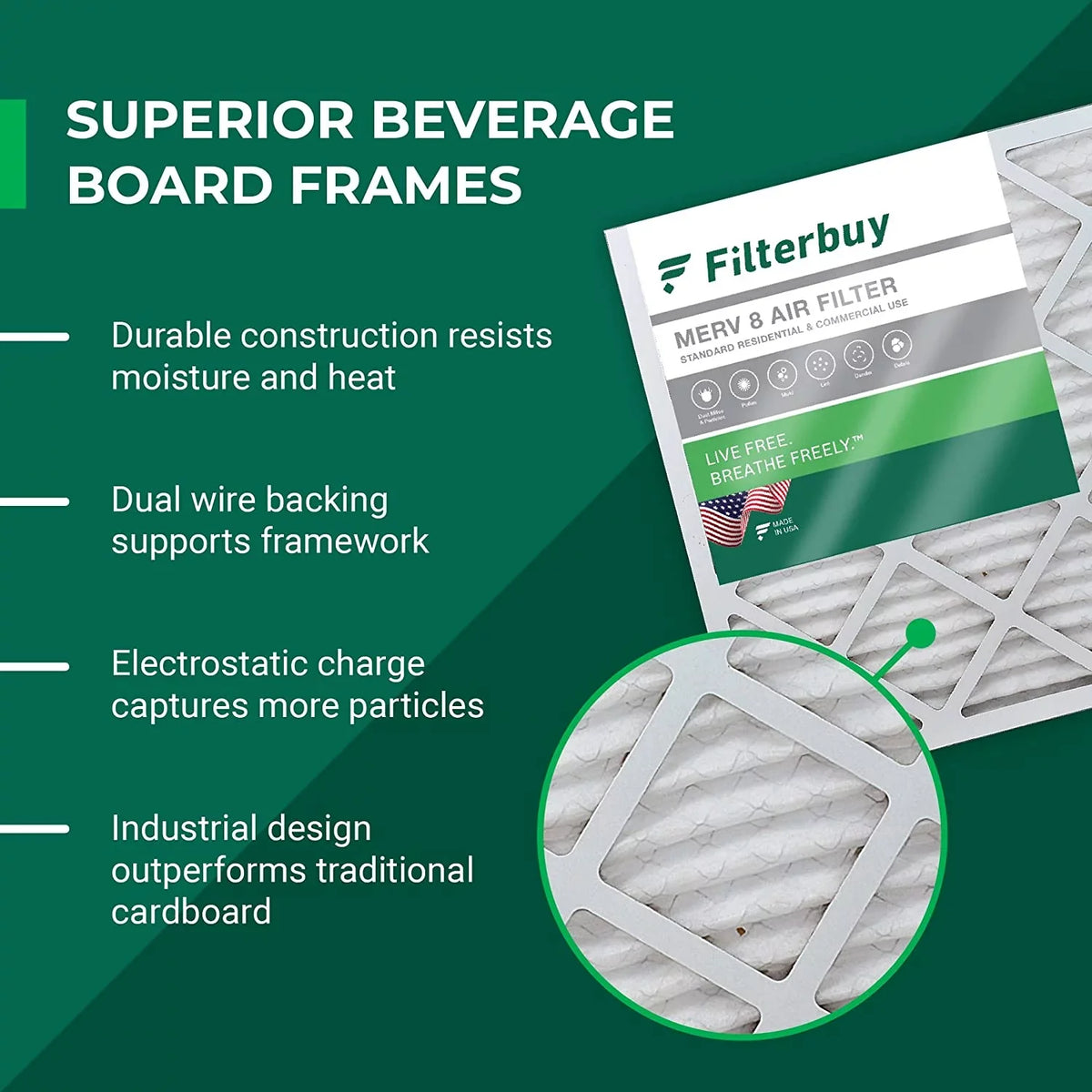 Filterbuy 20x20x5 MERV 8 Pleated HVAC AC Furnace Air Filters for Amana, Coleman, Goodman, Payne, York, and More (1-Pack)