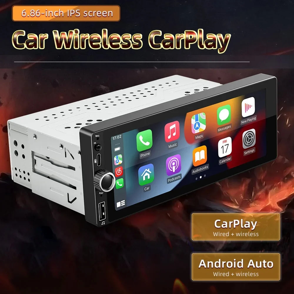 Android 13 Car Stereo Single Din Wireless Android Auto - [2+32G] 7 inch Touch Display Radio - GPS Navigation, WiFi, Mirror Link + AHD Backup Camera and Microphone