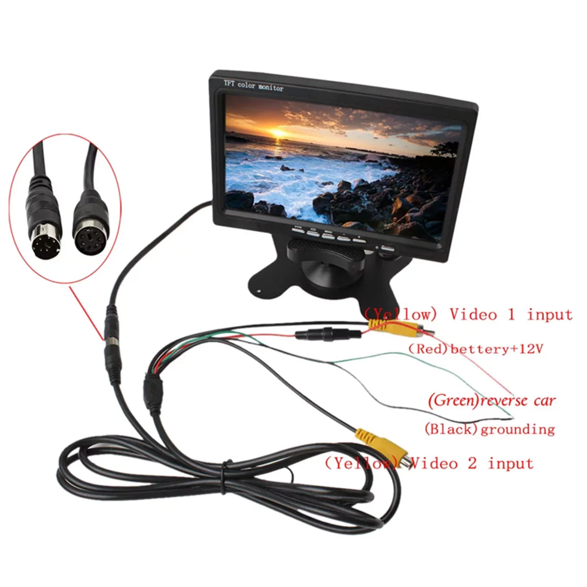 Aibecy 7 Inch HD Monitor Display Display TFT Car Monitor Monitor HD 1024x600 Display AV Input Built-in Speaker For Trucks Bus RV Trailer Reverse Rear View Backup Camera
