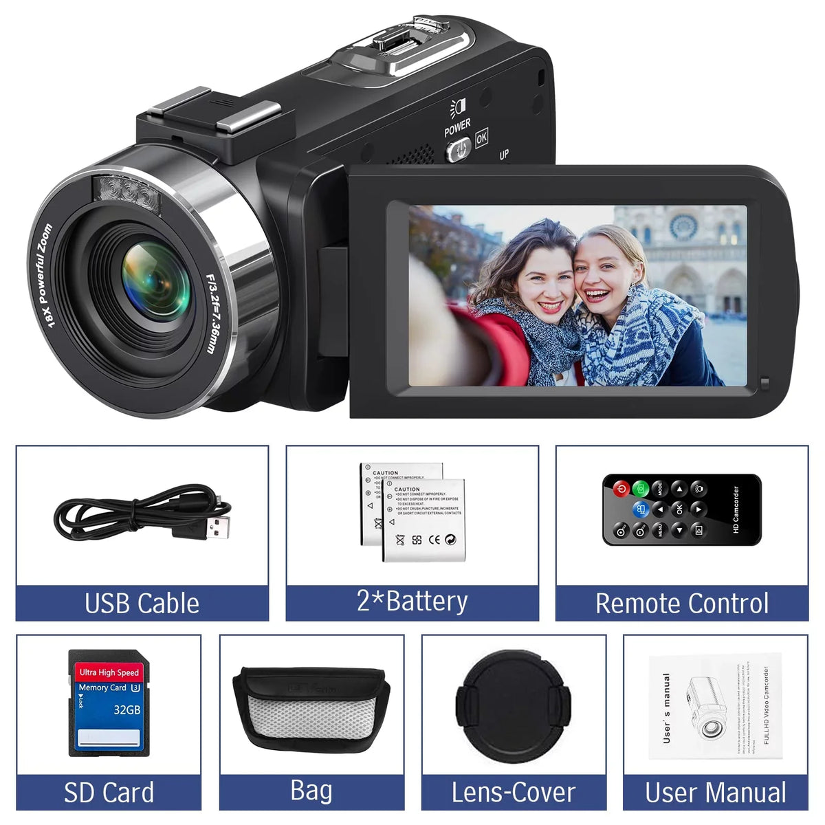 MARVUE Video Camera 4K Camera 48MP 30FPS Camcorder 18X Digital Zoom 3.0" LCD Touch Monitor Vlogging Camera for YouTube with IR Night Vision