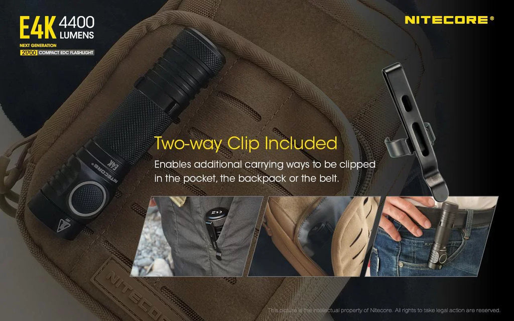 Combo: NITECORE E4K Next generation Flashlight - 4400 Lumens w/Tini Brass Keychain Light -380 Lumens