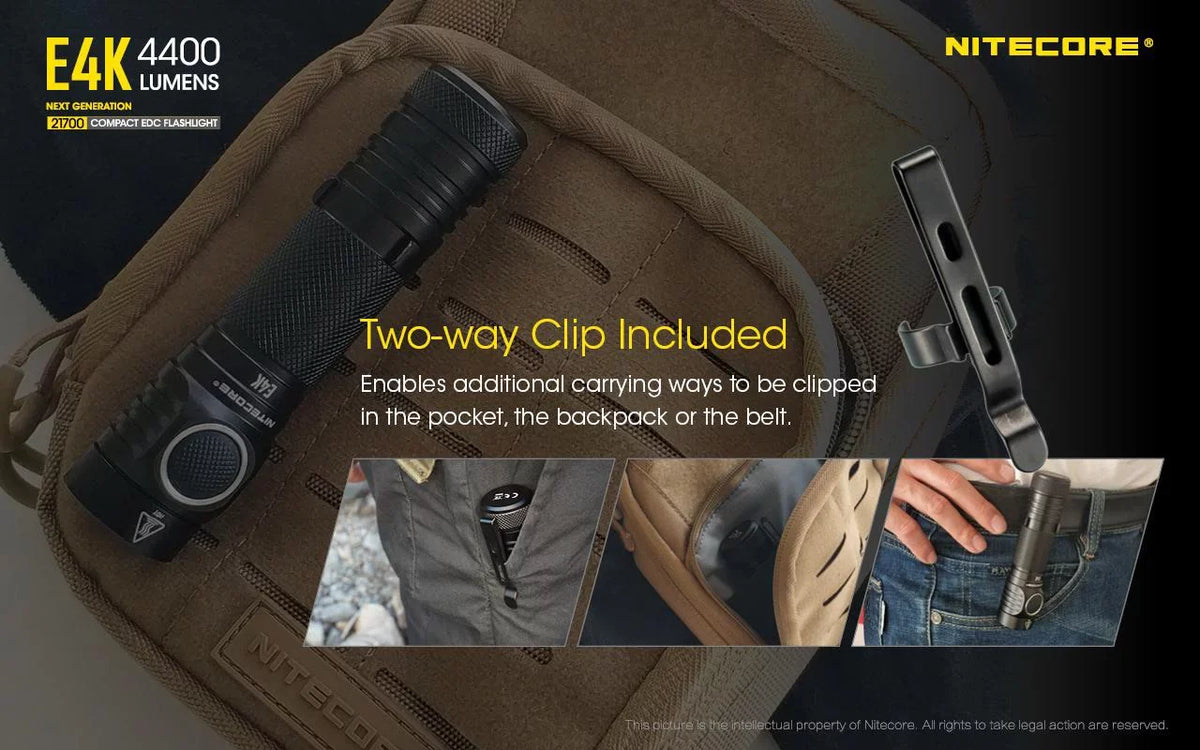 Combo: NITECORE E4K Next generation Flashlight - 4400 Lumens w/Tini Brass Keychain Light -380 Lumens