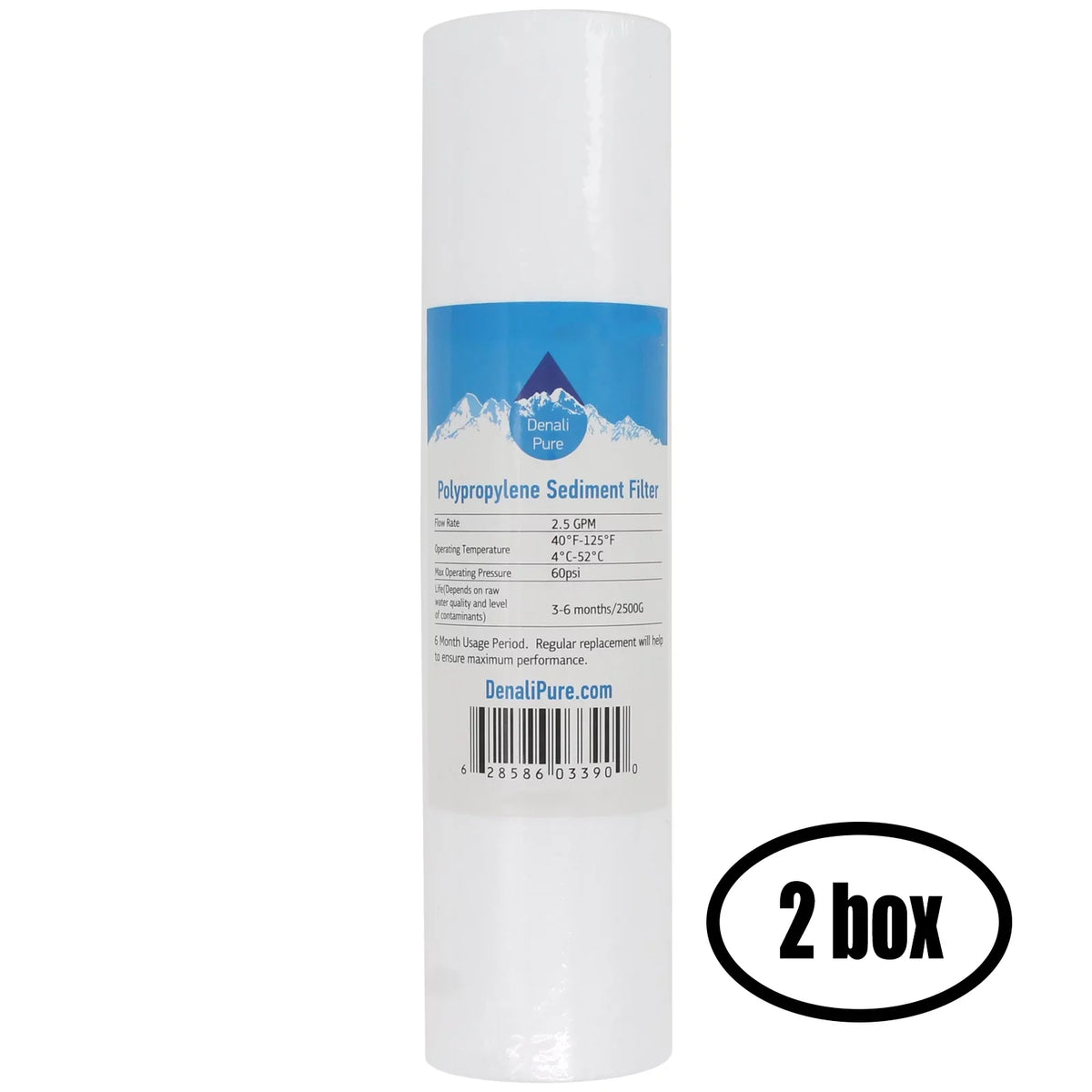 2 Boxes of Replacement for Crystal Quest CQE-IN-00308 Polypropylene Sediment Filter - Universal 10-inch 5-Micron Cartridge for CRYSTAL QUEST Voyager RV/Marine Liquid Filter System - Denali Pure Brand