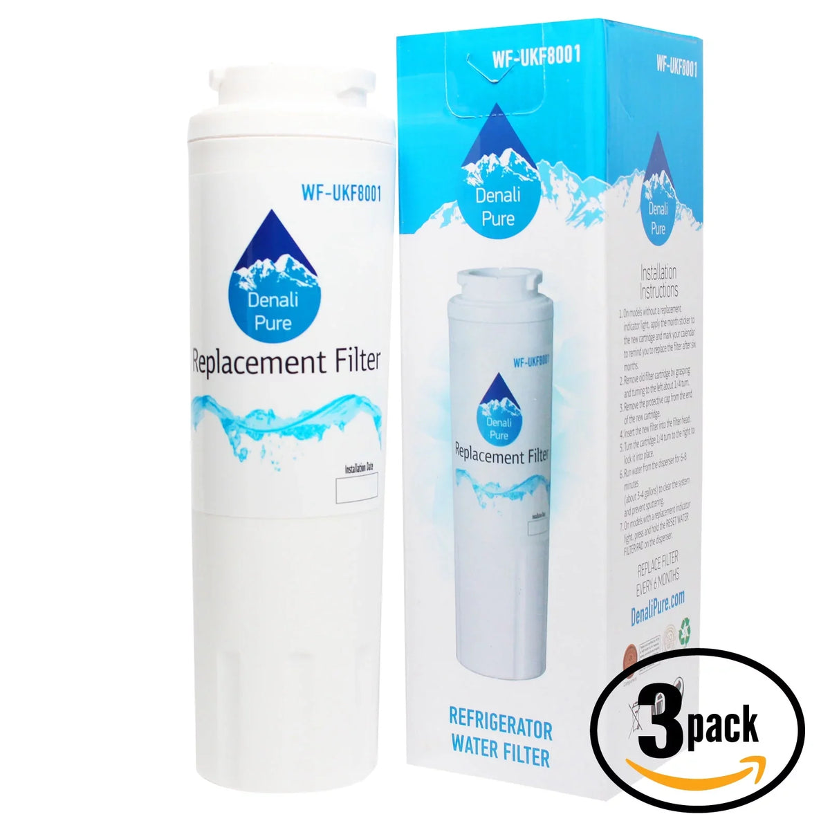 3-Pack Replacement for Whirlpool G25EFSB23S7 Refrigerator Fluid Filter - Compatible with Whirlpool 4396395 Fridge Fluid Filter Cartridge - Denali Pure Brand
