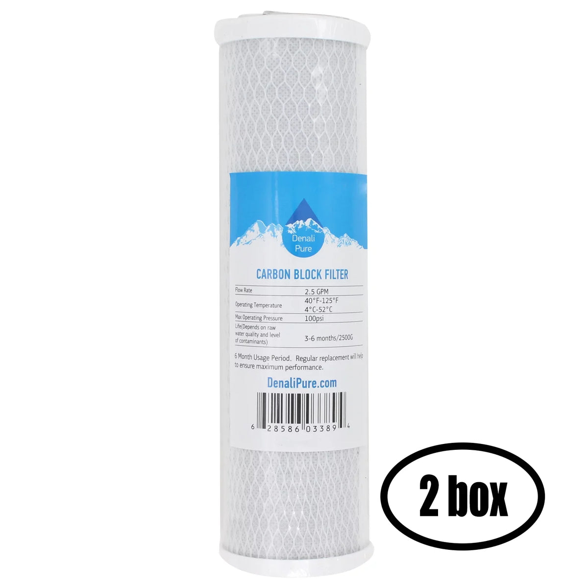 2 Boxes of Replacement for Expres Liquid ROALK5MC Activated Carbon Block Filter - Universal 10 inch Filter for Express Fluid 8 Stage Reverse Osmosis System - Denali Pure Brand