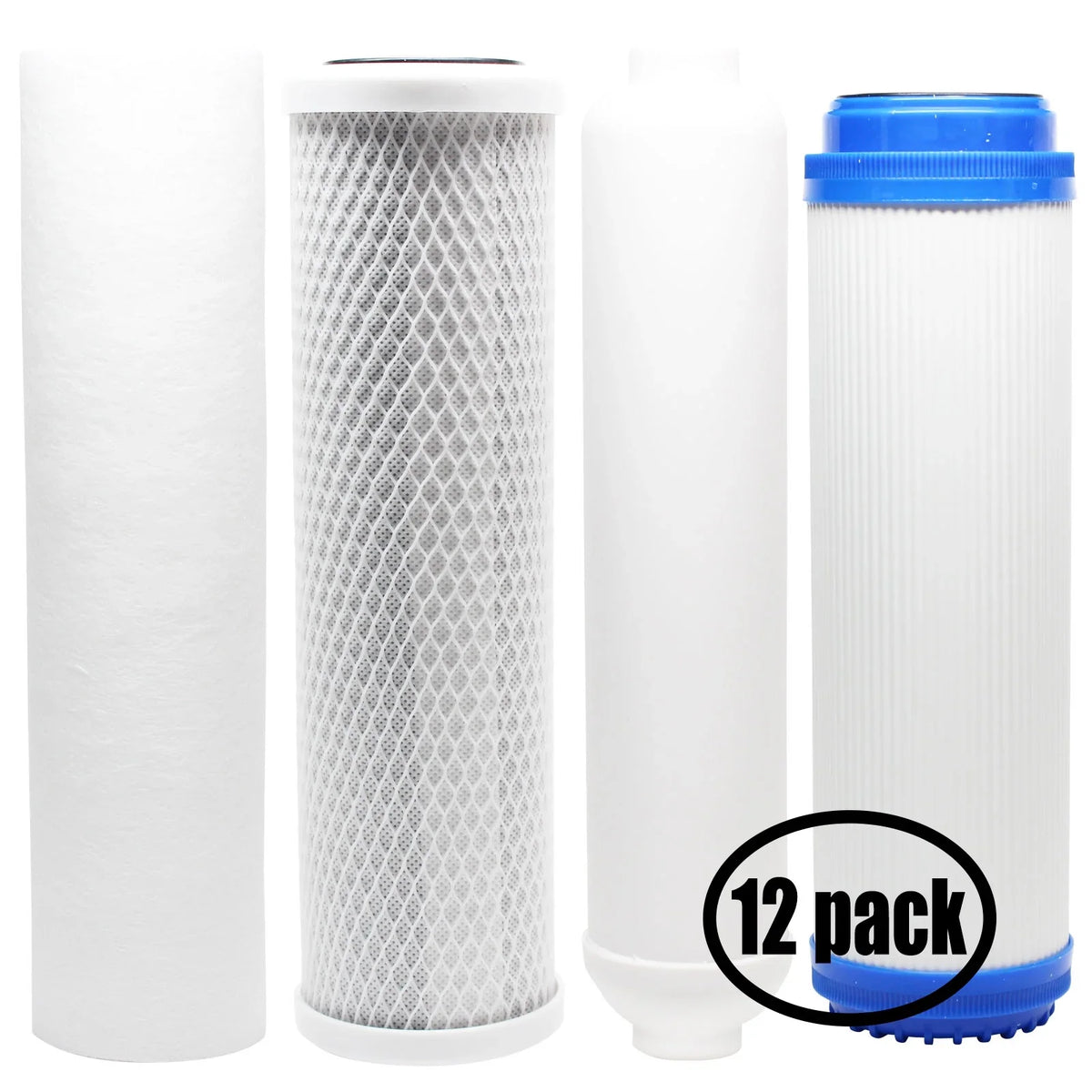 12-Pack Replacement for Filter Kit for Fluid Filter Tree WFT-RO4 RO System - Includes Carbon Block Filter, PP Sediment Filter, GAC Filter & Inline Filter Cartridge - Denali Pure Brand