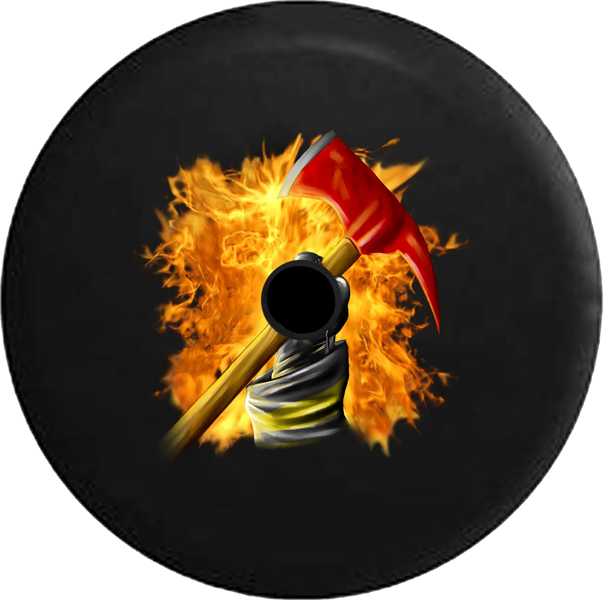 2018 2019 Wrangler JL Backup Camera Fireball Flames Firefighter Holding Axe Spare Tire Cover for Jeep RV 32 Inch