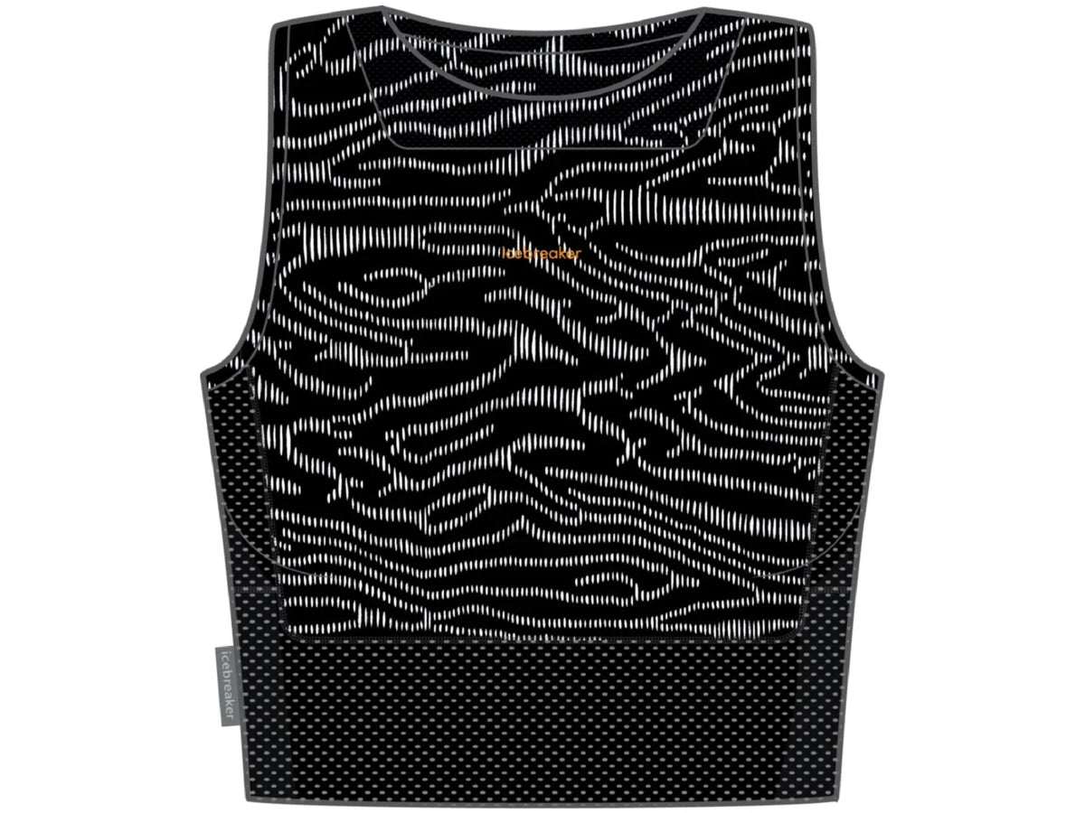 Icebreaker 125 ZoneKnit Cropped Bra-Tank Topo Lines - Women's, Black/Snow/Aop, L