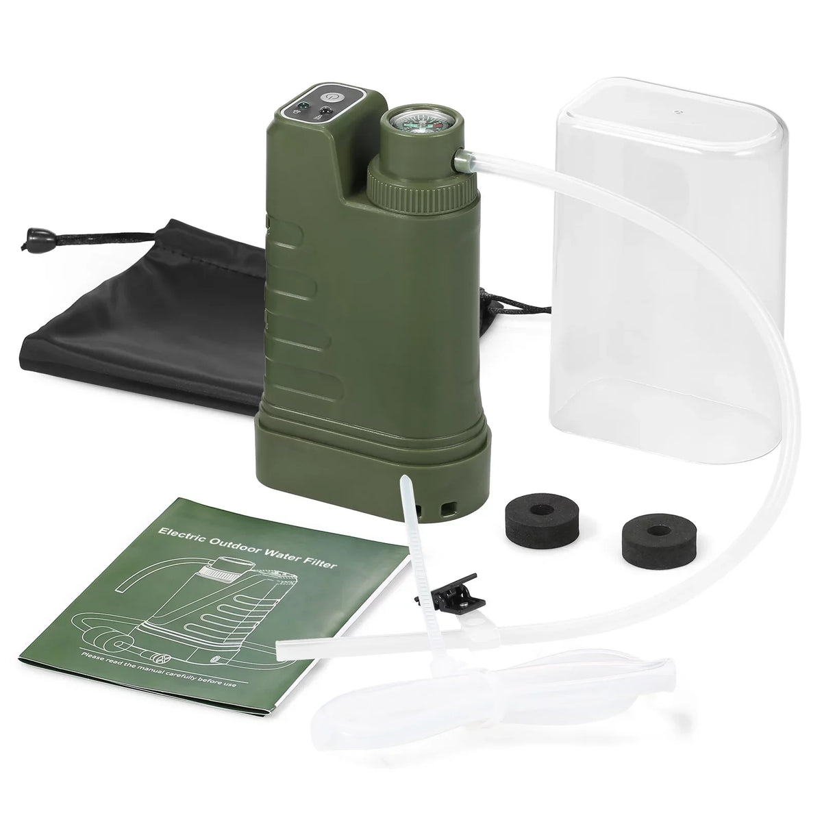 Carevas Electric Filtration System Portable USB Powered Filter with Night and Compass for Outdoor Camping Hiking Backpacking Preparedness