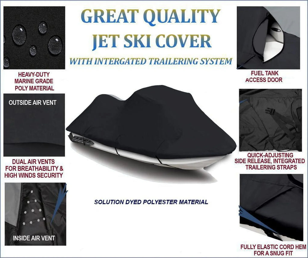 BLACK 600 DENIER JetSki Cover Compatible for Kawasaki ULTRA 260X 2009 2010 Travel Jet Ski Cover PWC Covers