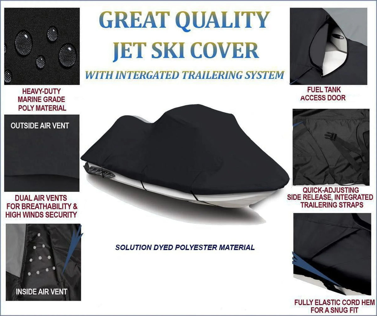 BLACK 600 DENIER JetSki Cover Compatible for Kawasaki ULTRA 260X 2009 2010 Travel Jet Ski Cover PWC Covers
