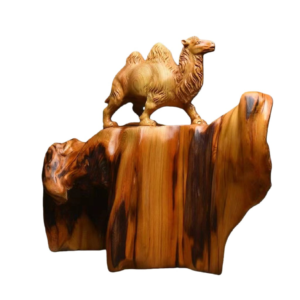 天然木 職人手彫り 木彫像「駱駝（らくだ）」- 室内装飾品