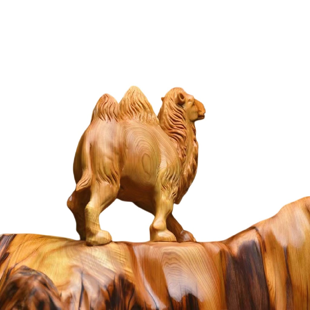 天然木 職人手彫り 木彫像「駱駝（らくだ）」- 室内装飾品