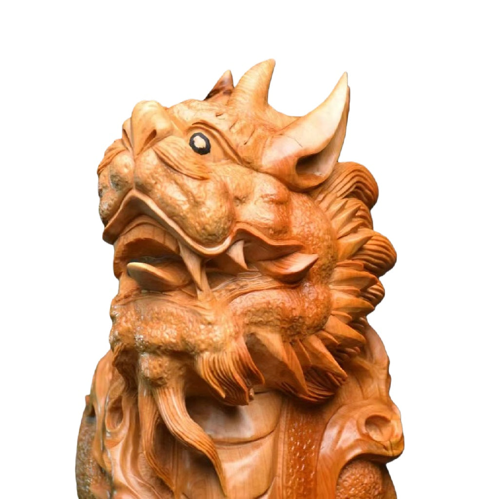 天然木 職人手彫り 木彫像「貔貅（ひきゅう）」- 大型室内装飾品